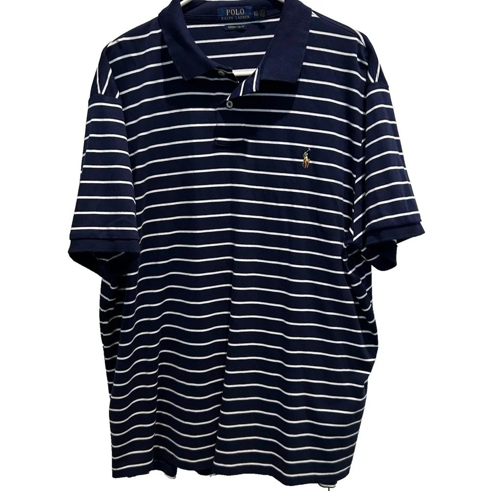 POLO Ralph Lauren Men's Custom Slim Fit Shirt XXL Navy White Stripe‎ Pony Logo